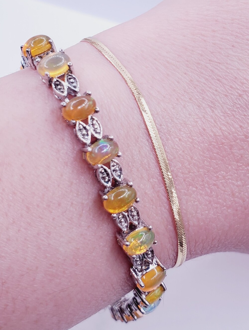 Sterling Silver Yellow 11 Carat Opal Tennis Bracelet